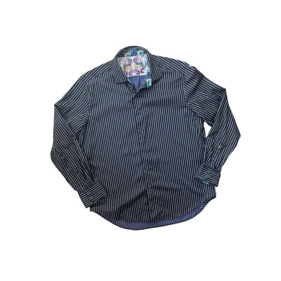 Robert Graham Mens XL Striped Long Sleeve Button-Up Shirt 100% Cotton Navy/White - Picture 2 of 8